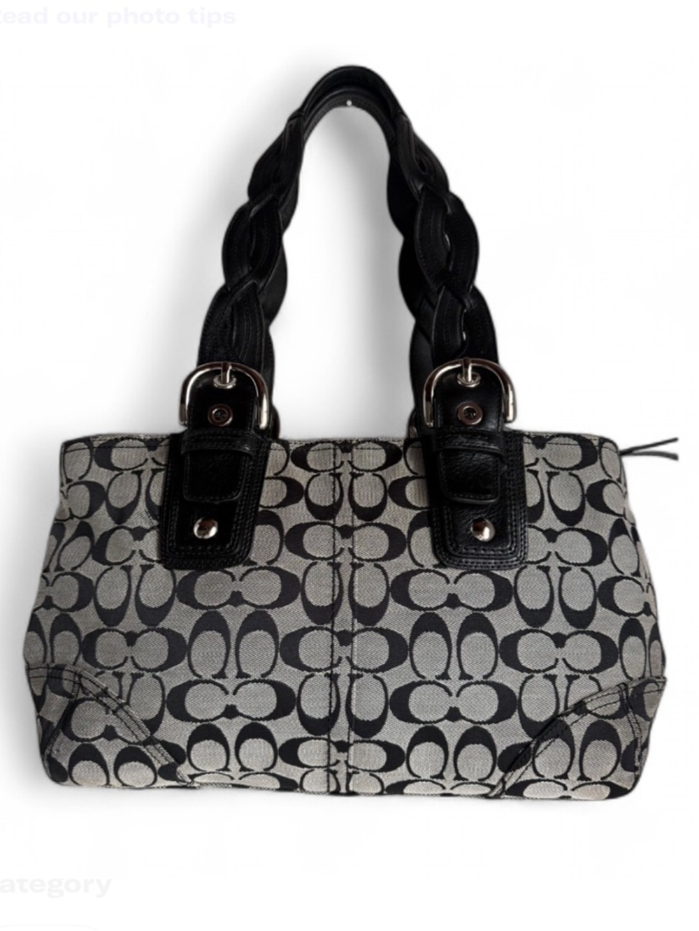 Coach Black and Gray Signature Canvas Shoulder Bag - Picture 2 of 9